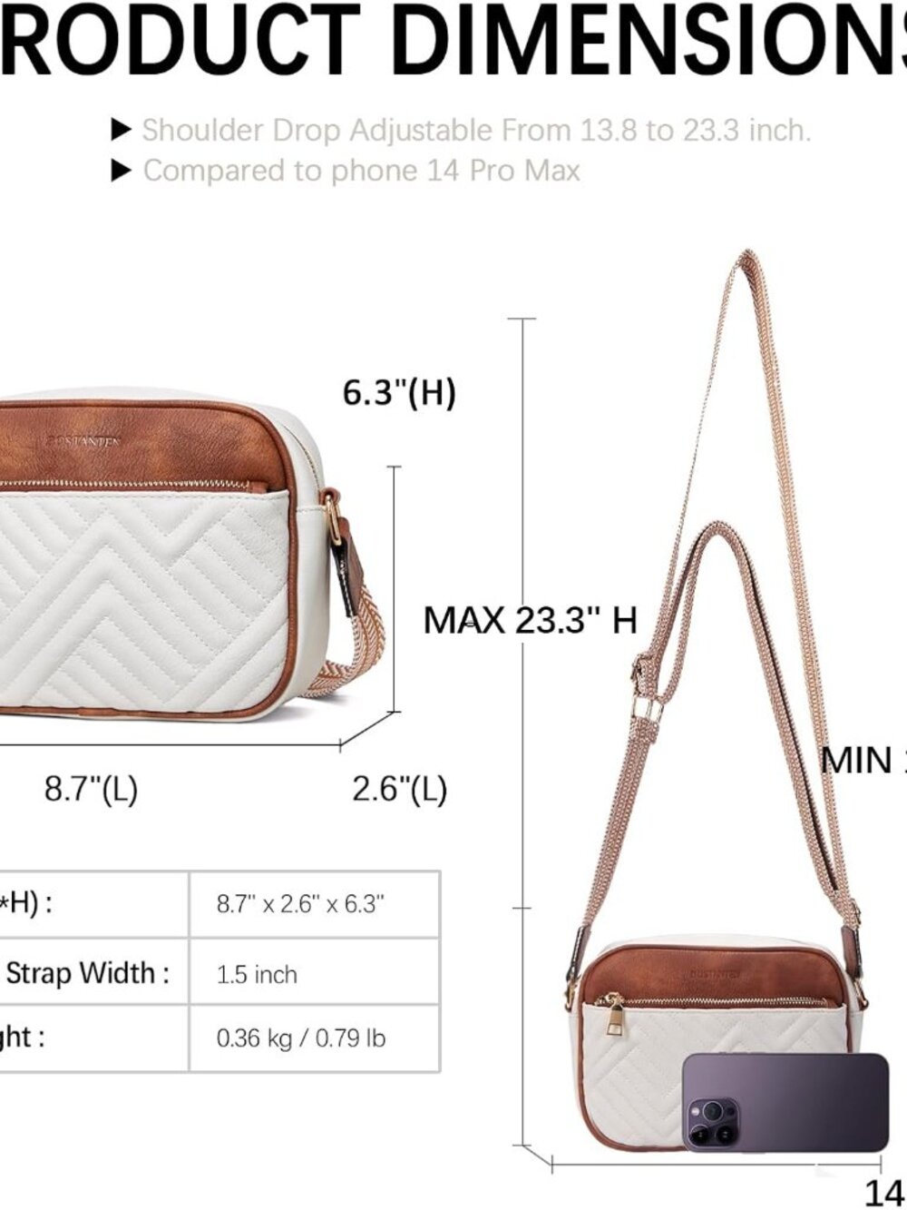 Quilted Crossbody Bags for Women Vegan Leather Purses Shoulder Handbags with Wid - Picture 3 of 6